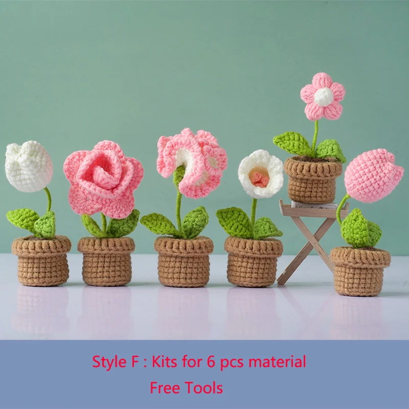 DIY Flower Crochet Kit for Women, Potted Kit, Rose, Daisy, Lily, Tulip  Flower Pot, Craft for Beginner, Creative Handmade Craft - AliExpress