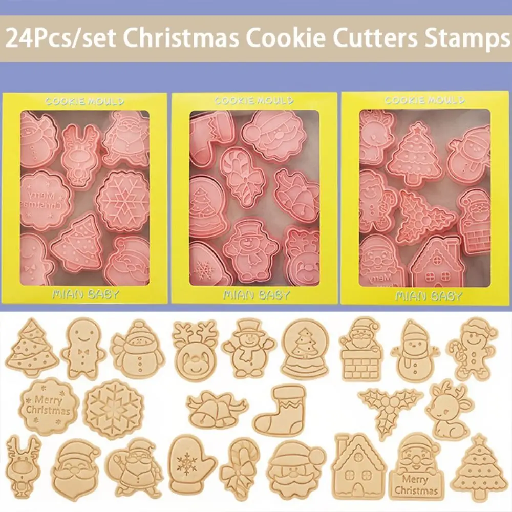 

24Pcs/set Mini Embossing Cookie Cutters Stamps Plastic 3D DIY Cake Decoration Tools Santa Snowman Biscuit Mold Stamp