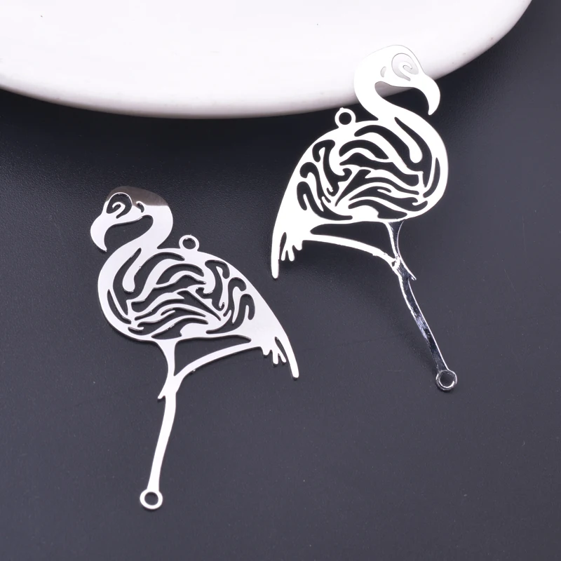 10pcs 49*30mm 황동 동물 플라밍고 커넥터 매력 로듐 도금 펜던트 DIY 쥬얼리 교수형 액세서리