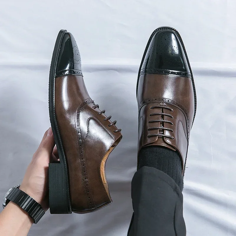 2025 Men's Luxury Wedding Shoe Pointed Toe Lace-up Dress Shoes for Men Classic Business Men Leather Shoes Plus Size 38-46 4
