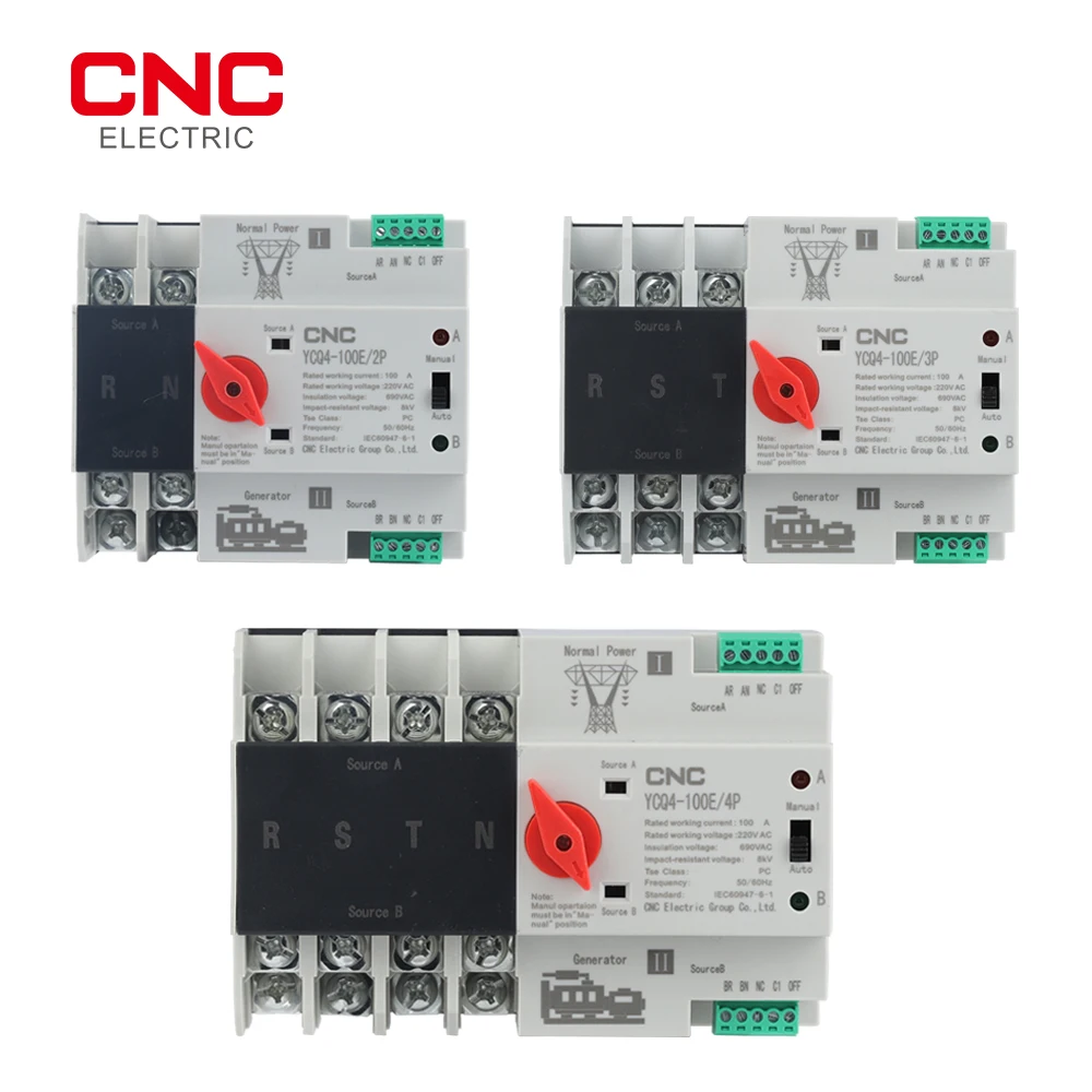 Transfer Switch CNC YCQ4-100E 2P 3P 4P Din Rail ATS Dual Power Automatic Electrical Selector Uninterrupted Power