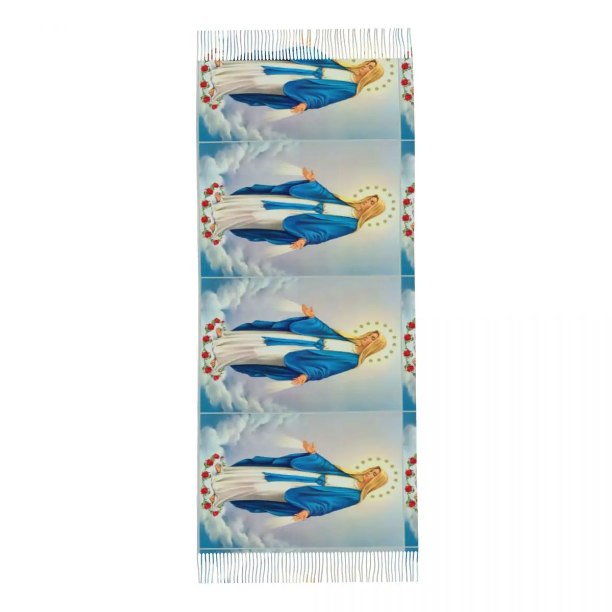 Virgin Mary Christian Catholic Shawls Wraps Women Winter Warm Long Soft Scarf Our Lady of Guadalupe Reversible Tassel Scarves - 3
