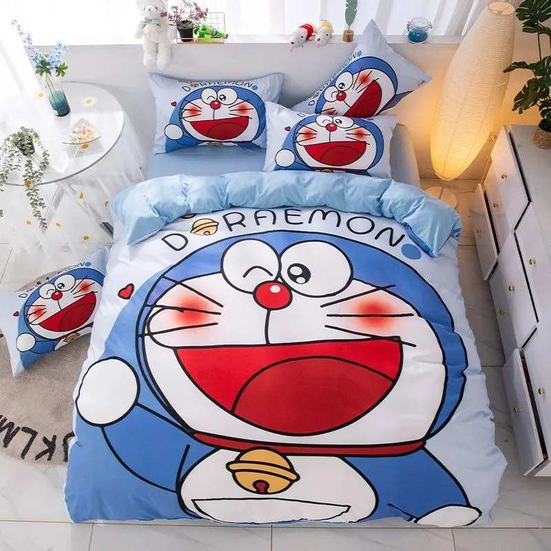 

Комплект постельного белья Doraemon с пододеяльником и наволочками, с мультяшным рисунком, голубое, односпальное, Двухспальное, большого размера, симпатичное постельное белье