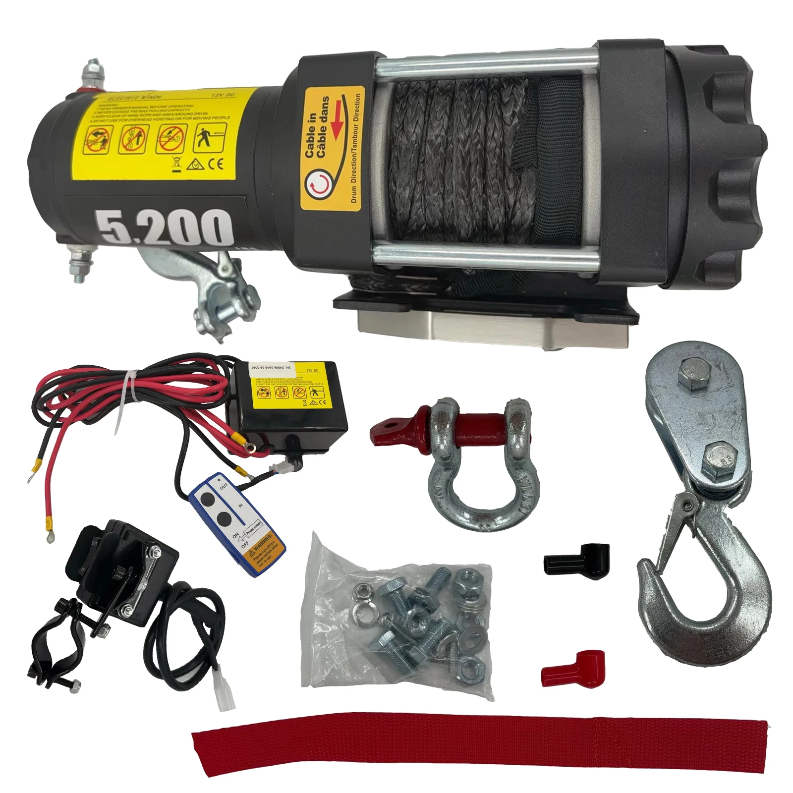 Electric Winch 5200lb Load Capacity Truck Winch Compatible Jeep Truck SUV Synthetic Rope 12V Wireless Remote