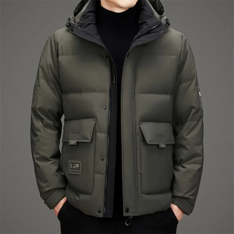 thumbnail image 1 of Chaqueta de plumón de invierno con capucha extraíble para hombre 2024, chaqueta acolchada para hombre, informal, de manga larga, ropa de abrigo para el frío, 1 of 5