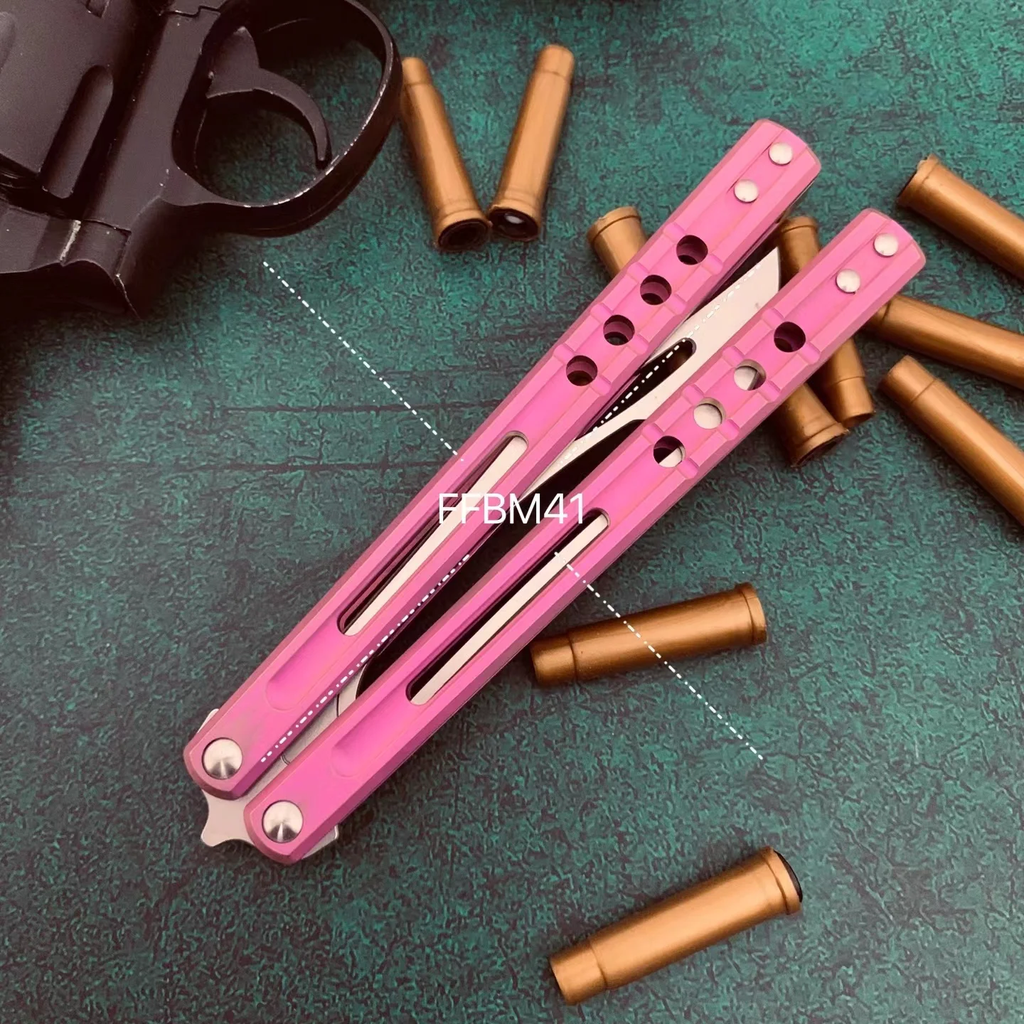JK Design Orca TheOne Clone EDC Balisong Trainer Titanium Sandwich Handle Butterfly Training 