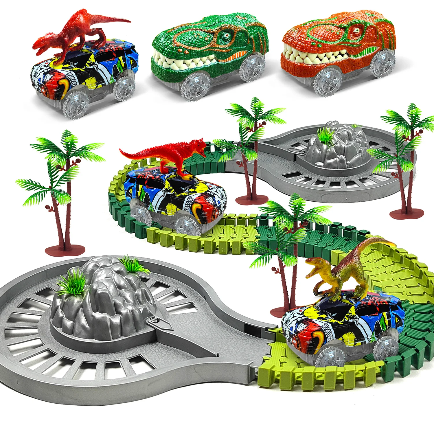 Juguete de pista de coch de dinosaurio en transformación para niños al por mayor 2 en 1 con coch de metal fundido