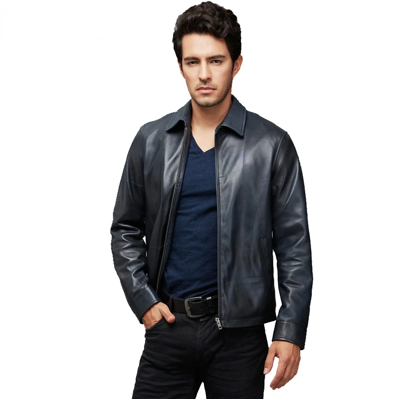 Italian Blue Leather Jacket for Men