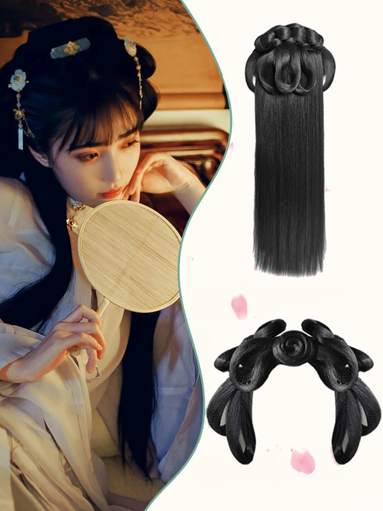 Hanfu Wig Bun Ancient Style Integrated Headgear All-Match Hair Bag Headband