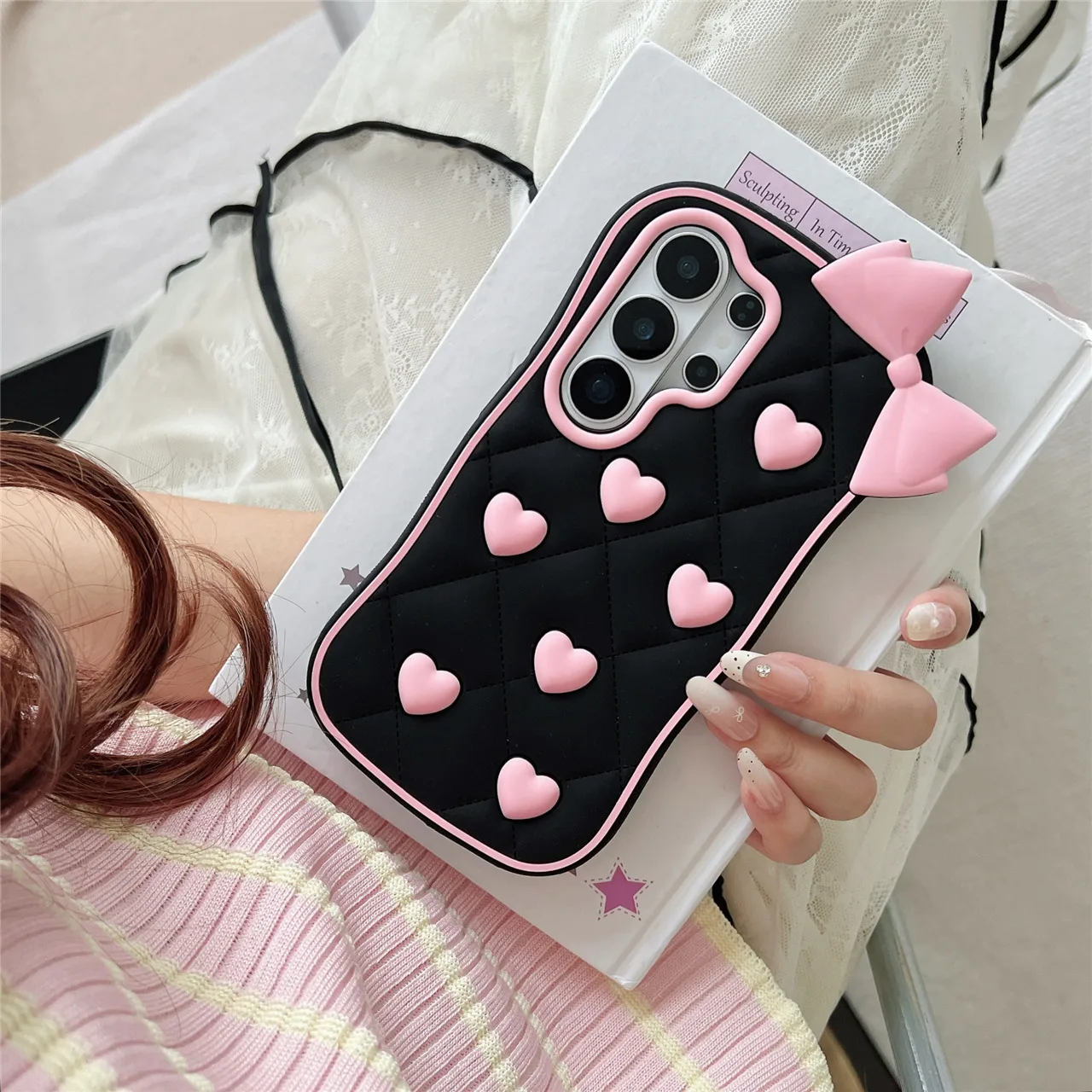 Charming 3D Love Heart Bow Cartoon Soft Silicone Phone Case Cover