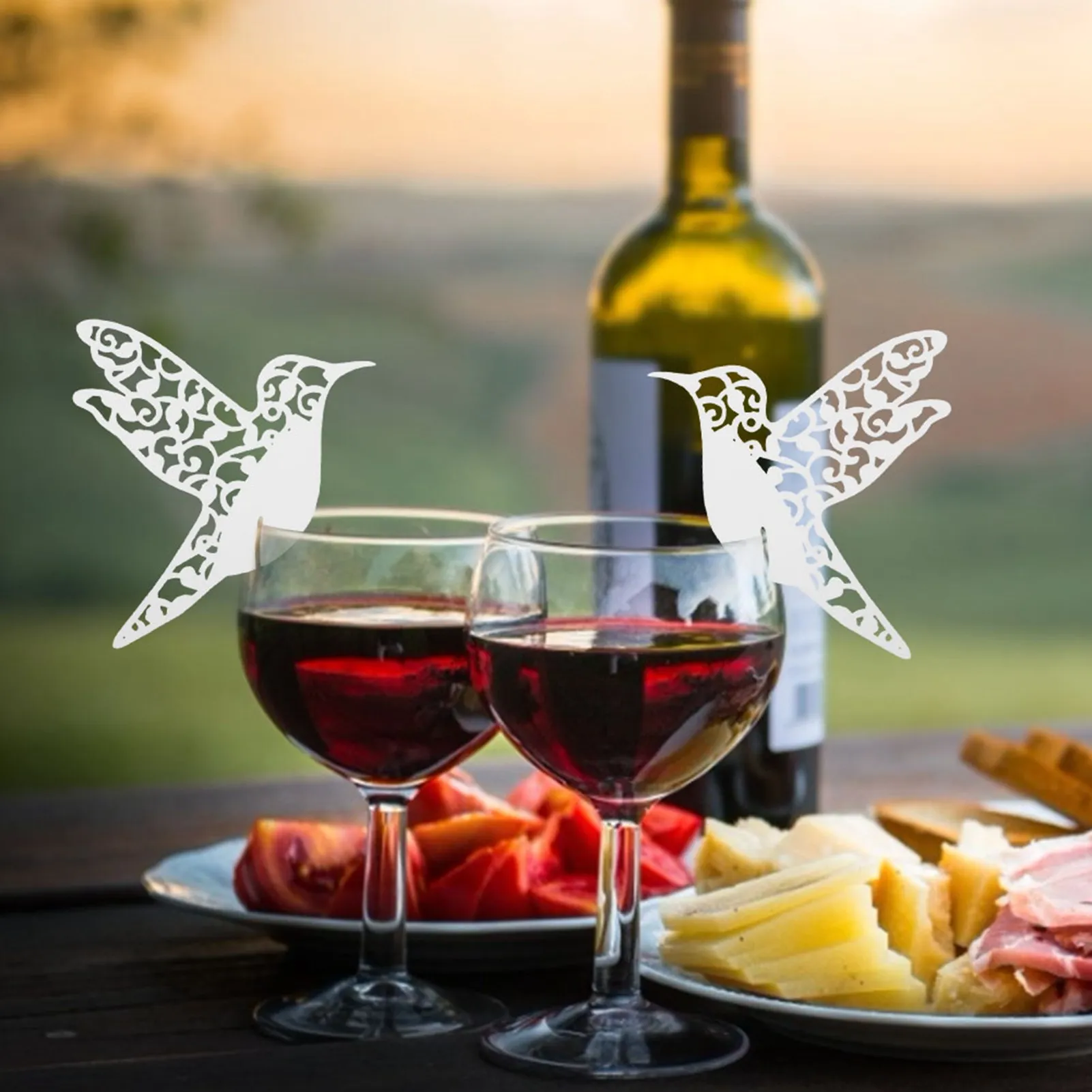 50Pcs Creative Little Bird Shape Wedding Hollow Name Place Cards for Wine Glass Table Decoration