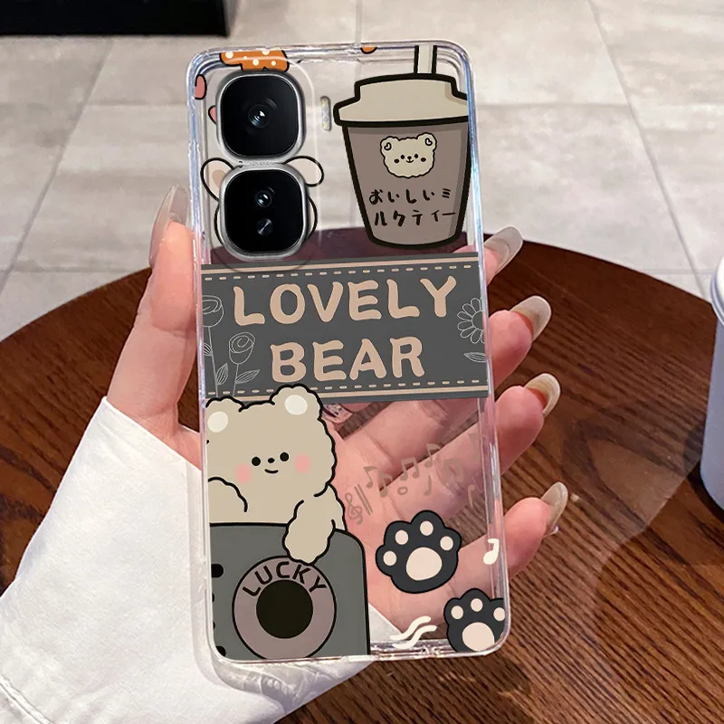 Clear Silicone Soft TPU Back Cover with Cute Rabbit Cat Design