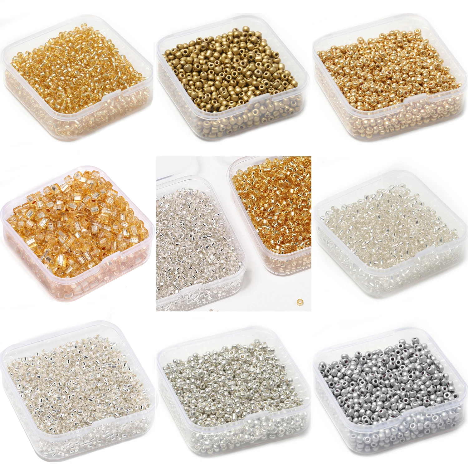 Elegant Gold & Silver Glass Seed Beads for Jewelry Crafting - Bohemian Style Beading Accessories Box