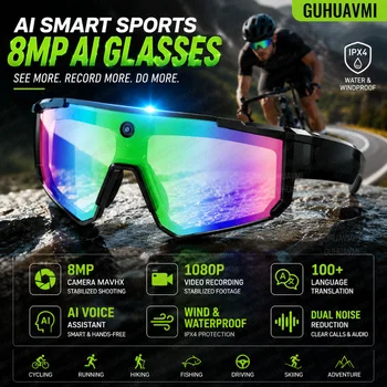 Occhiali Intelligenti AI con Fotocamera HD, Registrazione Video Stabilizzata, Impermeabili, Bluetooth, Assistente AI per Ciclismo, Sci e Attività all'Aperto