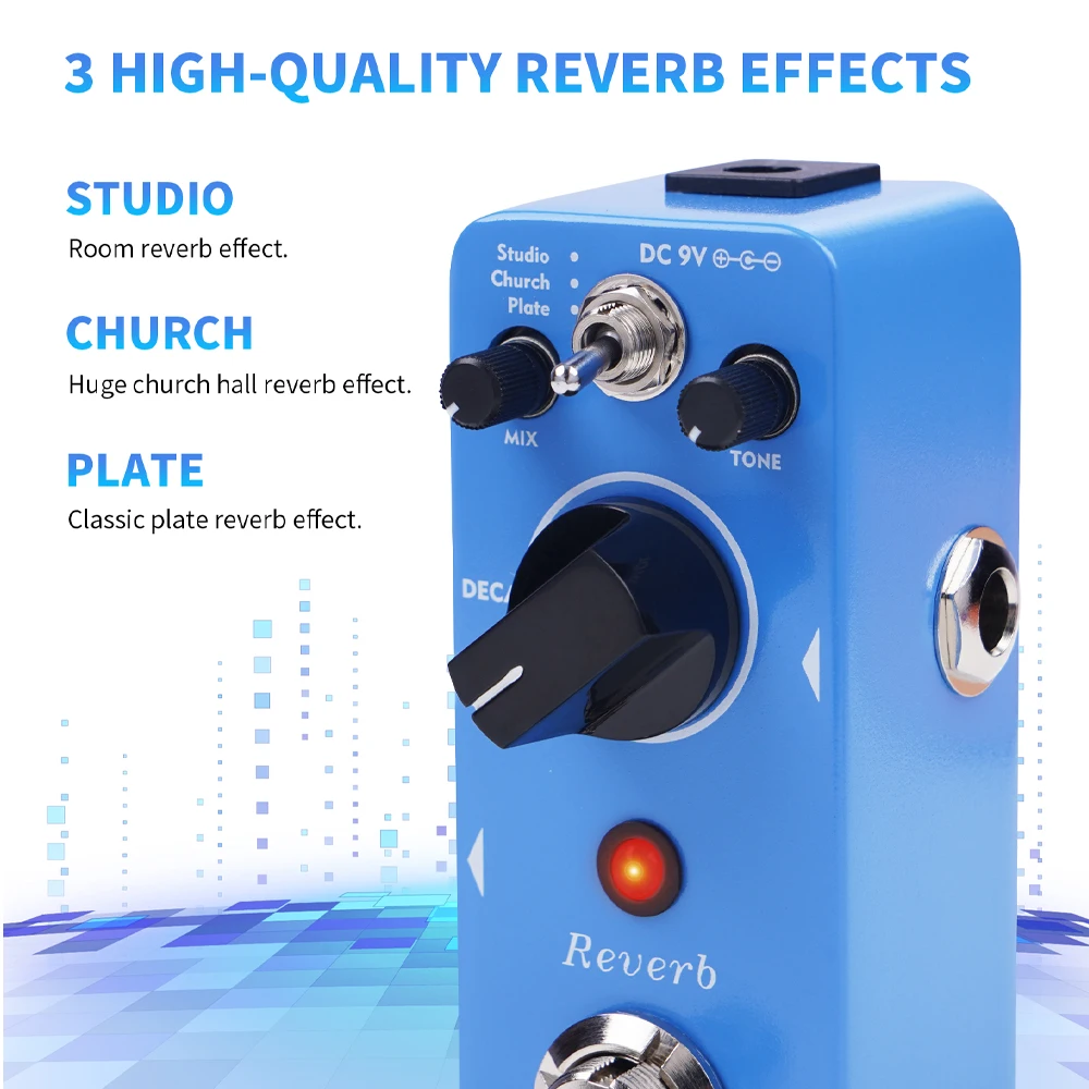 AITONE Series AT-02 Reverb Pedal Studio/Church/Plate 3 Reverb Modes Digital Reve