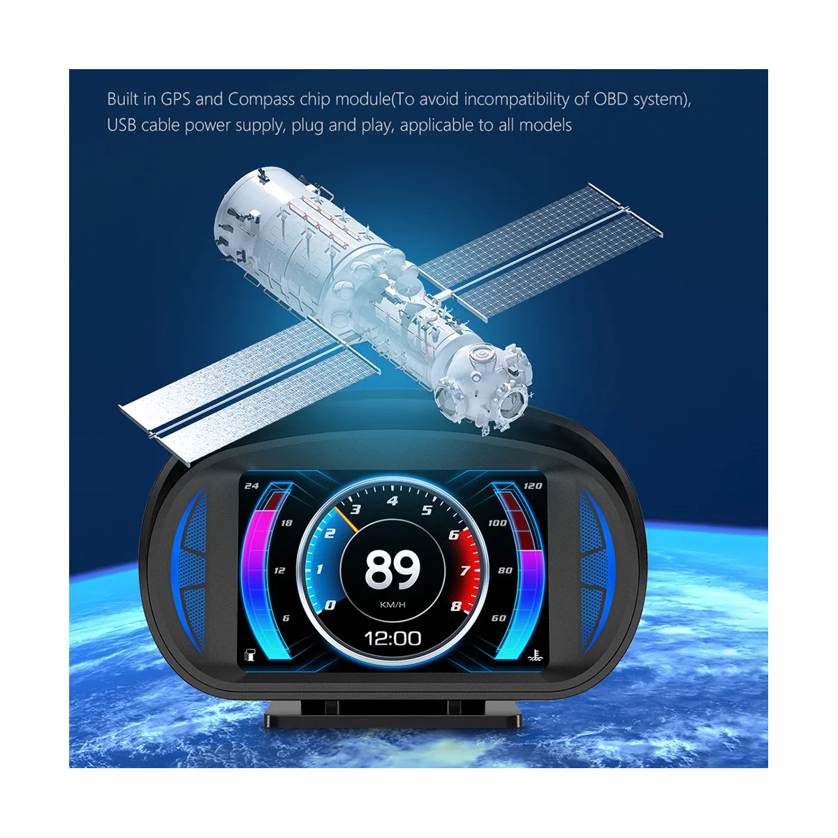 

GPS-дисплей HUD OBD2, спидометр, спидометр, счетчик наклона, Функция измерения, автоматический