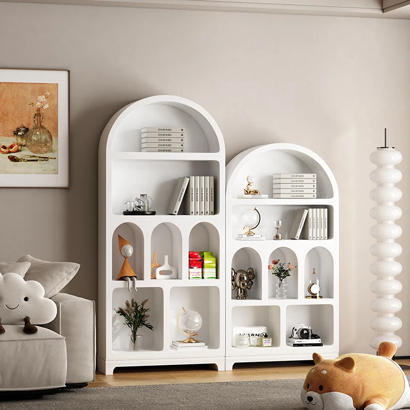 Modern Living Room Furniture 4 Tiered White Arched Design Storage Book Shelf Wooden Cabinets for Kids