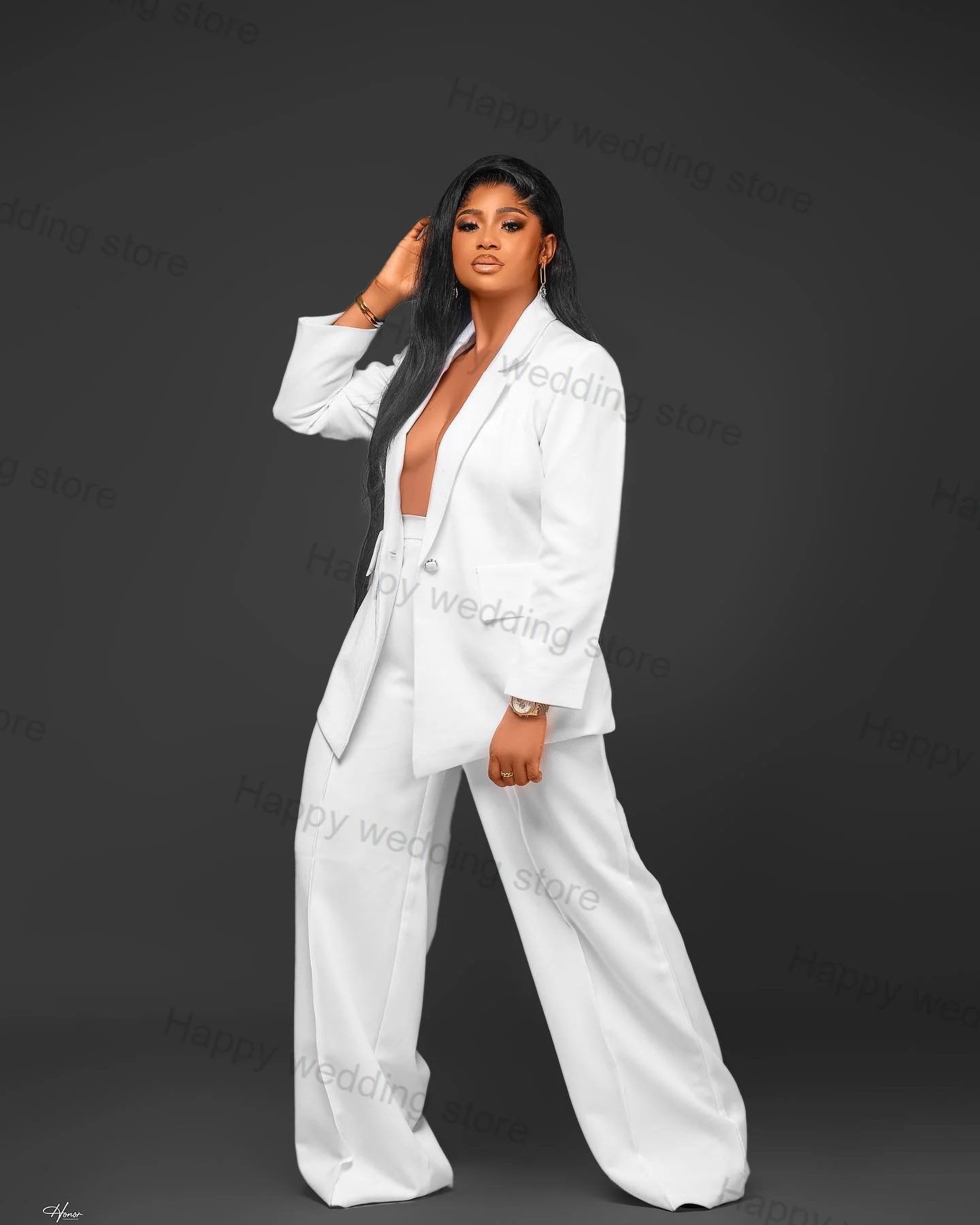 

White Women Suit Pants Set 2 Piece Blazer+Trousers Formal Office Lady Coat Wedding Tuxedo Tailor Made Jacket