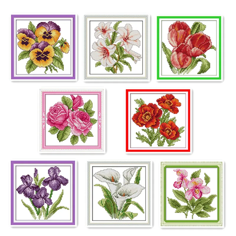 JoySunday Cross Stitch Kit with Small Flower Pattern Aida Cloth 16CT 14CT Print Handicraft Embroidery Set for Starters Home Dec cross stitch kit