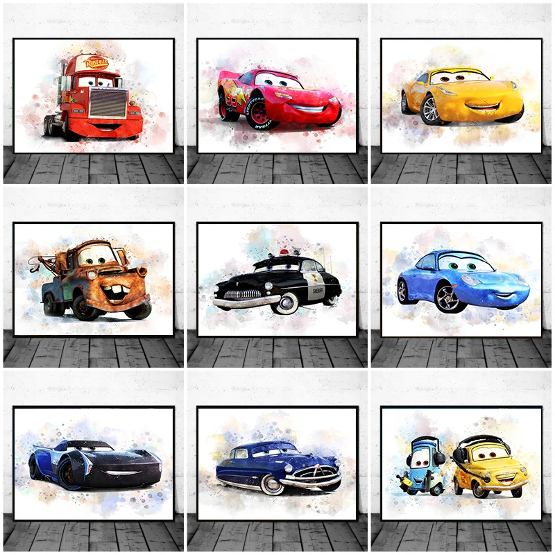 Disney Pixar Cars Cartoon Digital Oil Painting Character Comic Anime Poster E Stampe Immagini A Parete Home Paintings Decor