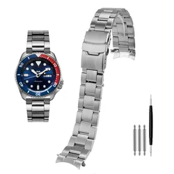 Premium Stainless Steel Curved End Watch Band Strap - Silver Black 20mm/22mm - 22mm (B - Silver)