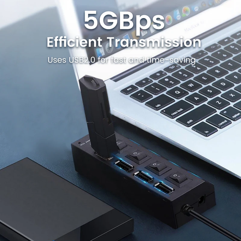 Olaf-usb Hub com Interruptor Expansor Múltiplo Multi Splitter Use Adaptador de Energia Acessórios de Computador Usb 2.0 Portas - Imagem 4
