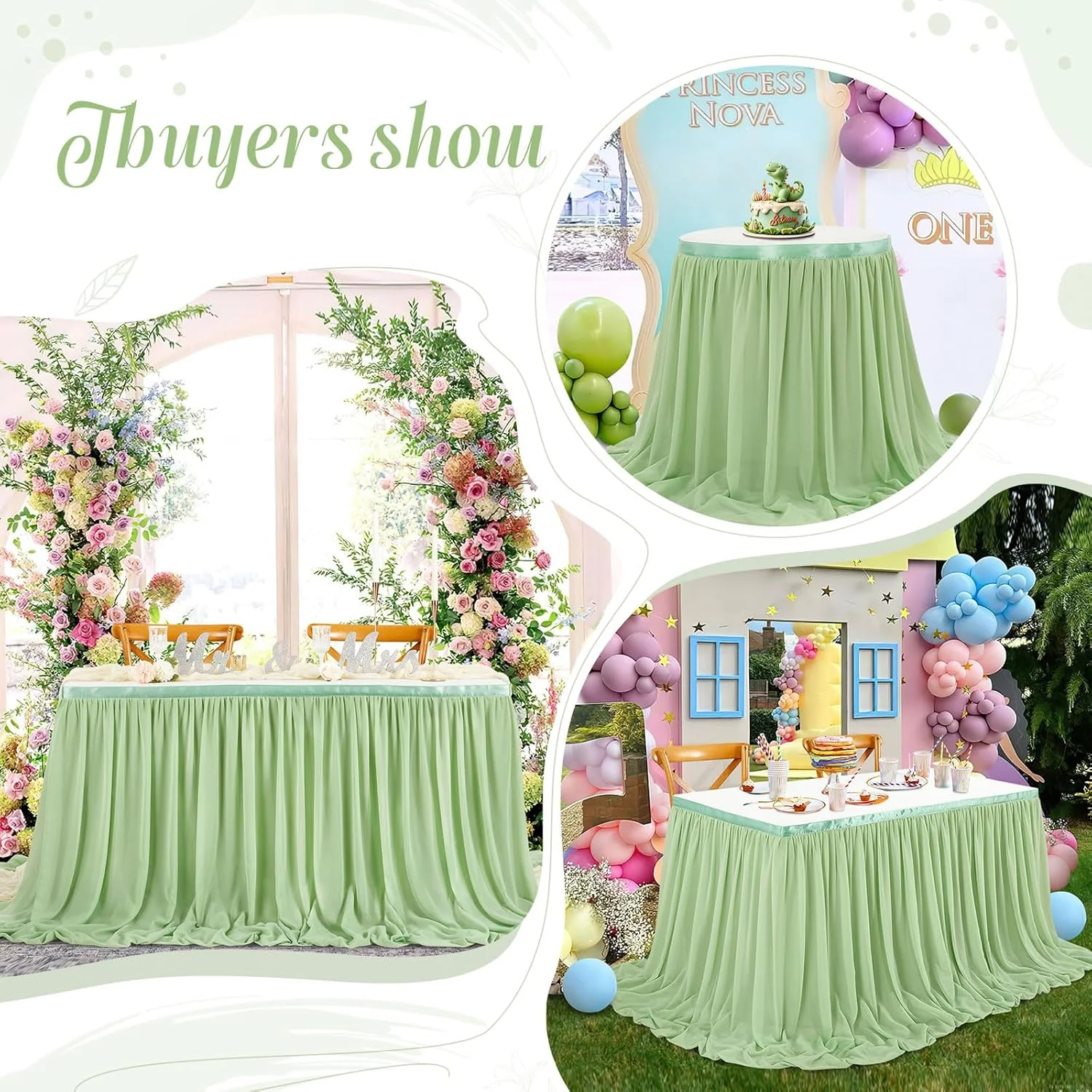 Table Cover Table Skirt Spandex Table Skirt Sage Green Table Skirt Party Birthday Pleated Dessert Tablecloth Cover Wedding Baby Shower Hotel Display Gift Dining Table Decor