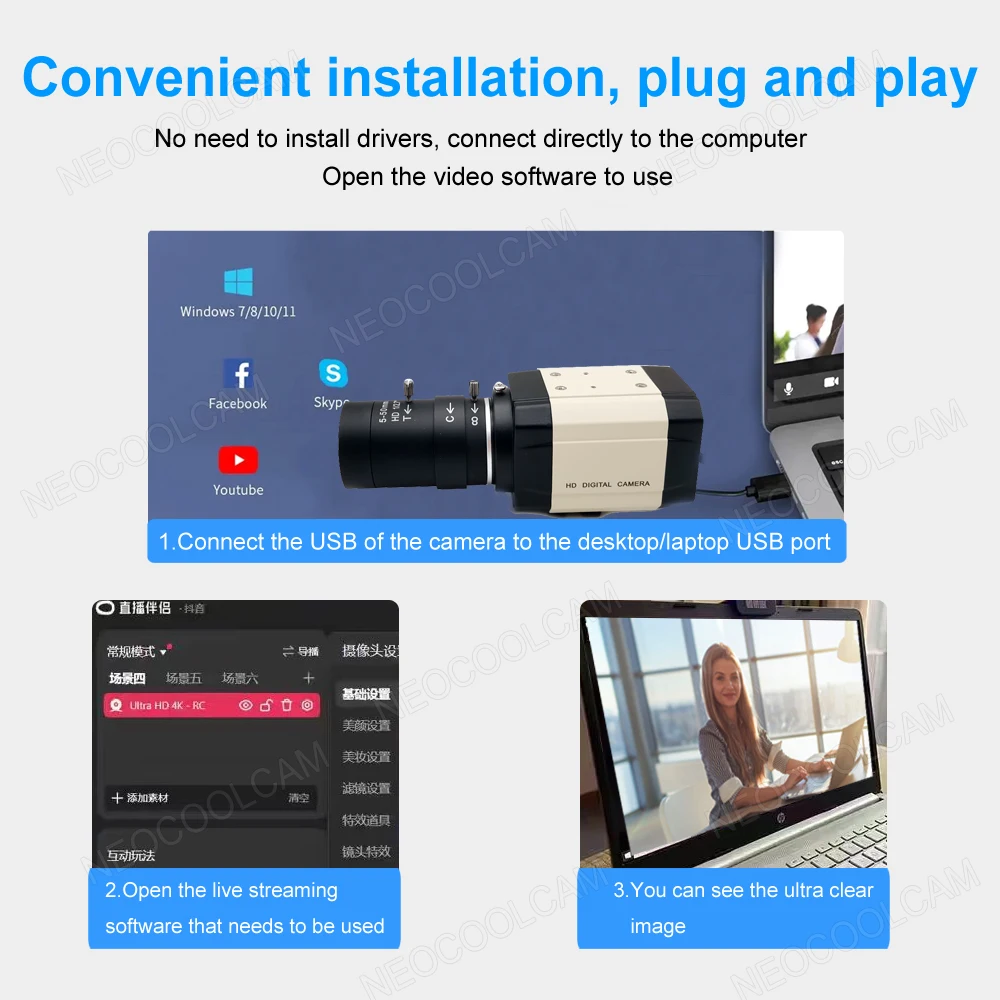 2K Full HD Webcam Microphone 30fps USB Camera 3MP 5-50mm Varifocal CS Lens UVC Plug And Play OTG for Youtube Video Calling pc webcam,pc web camera,computer camera
