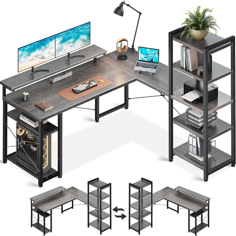  ODK Escritorio en forma de L, escritorio esquinero para  computadora de 59 pulgadas, escritorio de juegos, escritorio de oficina en  casa con soporte para monitor, estación de trabajo que ahorra espacio