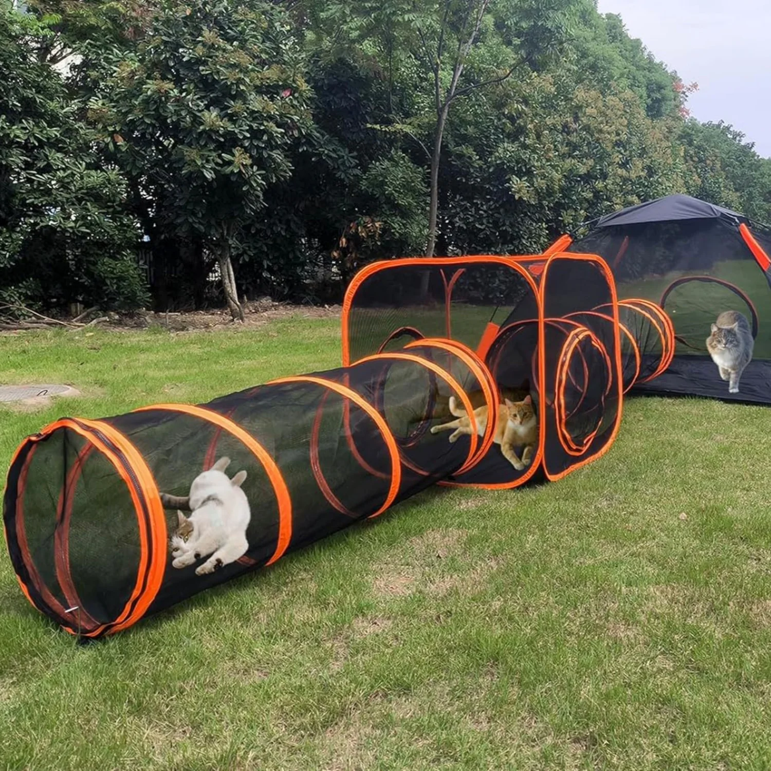 Foldable outdoor tunnel tent for cats and dogs, enclosed cat nest portable dog nest set pet tent channel, perfect for outdoor pe