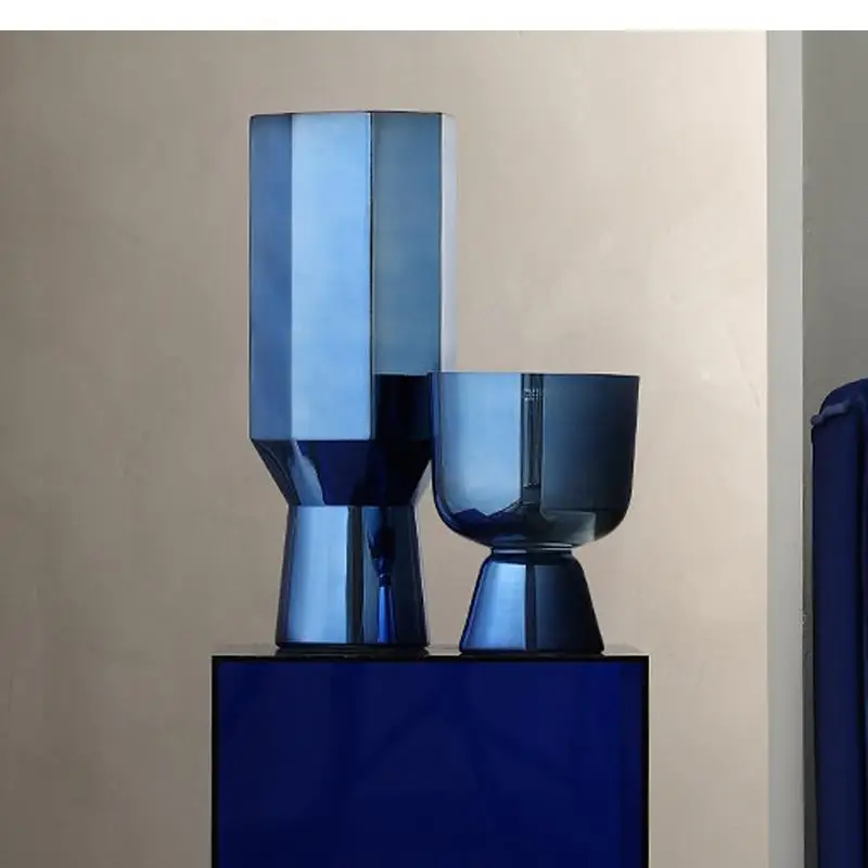 

Countertop Vase Electroplated Glass Blue Light Luxury High-end Living Room Dried Flower Flower Arrangement Home Decoration