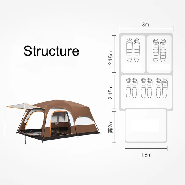 10 Person Family Cabin Tent, 2 Room Huge Tent with Storage Pockets for  Camping Accessories