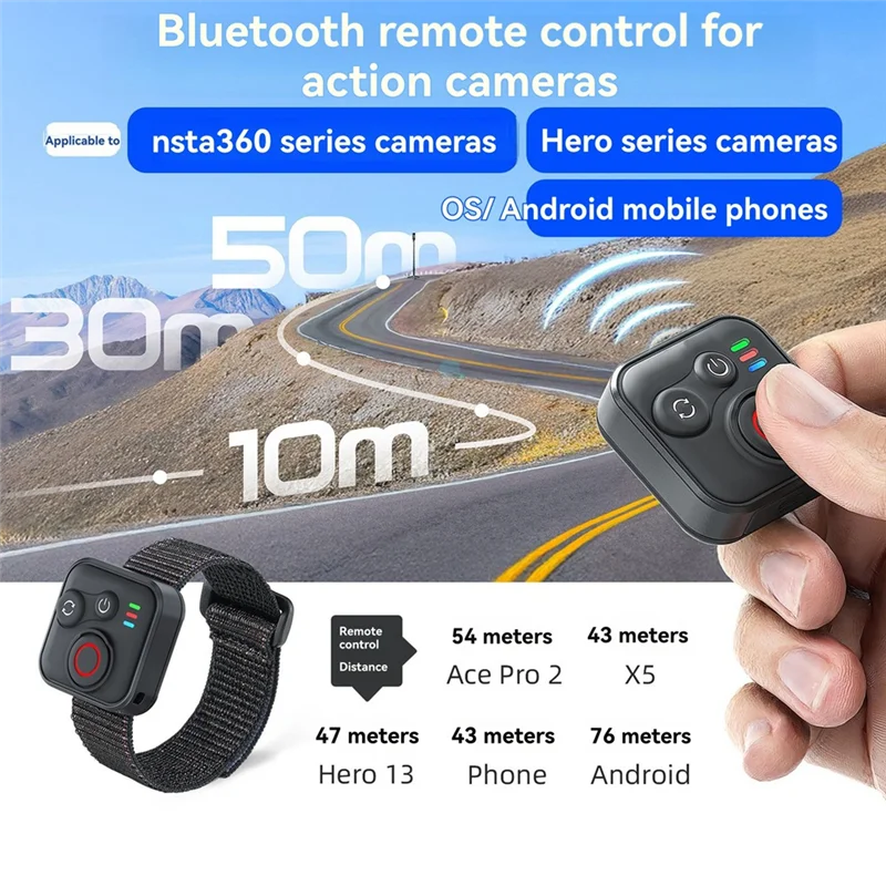 Action Camera Accessory Action Camera Remote Control ABAC-Wireless Bluetooth Action Camera Remote Control With Wrist Strap For Insta360 X5/X4/ACE Pro Gopro Hero 13-8 Series