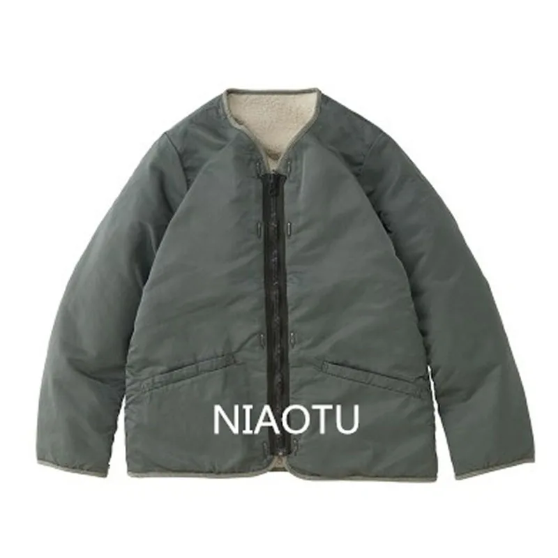 Original Brand Japan Men's Solid Color Zipper Fleece Thickened Parka Cotton Jacket Double-sided Windbreaker Liner Cashmere Coat