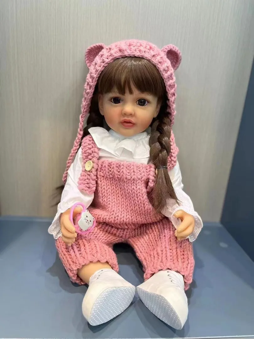 

55 CM Full Silicone Reborn Baby Long Hair Girl 22 Inch Doll Toy Lifelike Realistic Princess Toddler Bebe