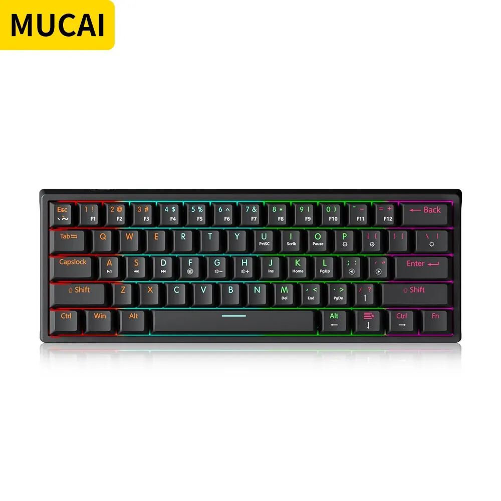 MUCAI MK61 USB Gaming Mechanical Keyboard 61 Keys Red Switch Wired Detachable Cable RGB Backlit Hot