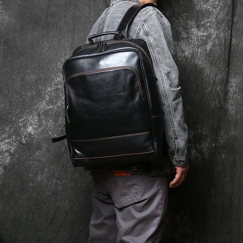 NZPJ Retro Genuine Leather Men's Backpack Top Layer Cowhide Fashion Travel Bag Casual Backpack Large Capacity  Computer Bag