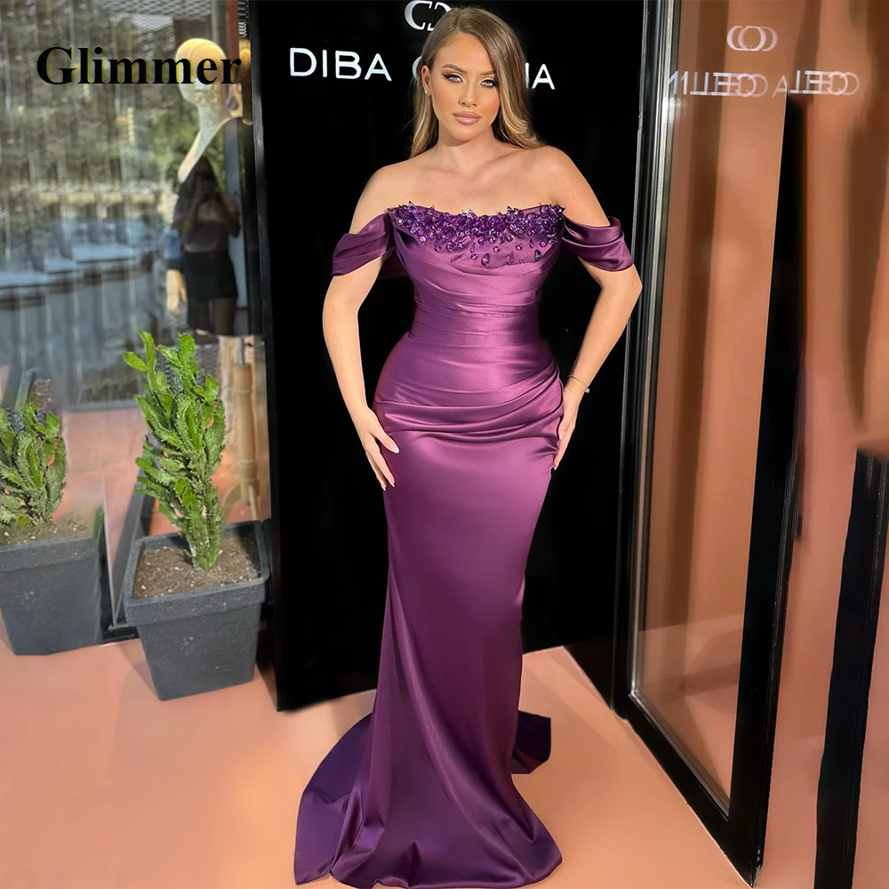 

Glimmer Attractive Off The Shoulder Celebrity Dresses Mermaid Crystals Satin Backless Pleat Vestido De Formatura Made To Order