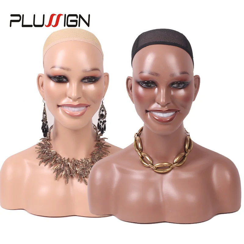 Nunify Smile Female Realistic Mannequin Head With Shoulders Half Body Modle  For Wig Display Hat Necklace Earrings Display Model