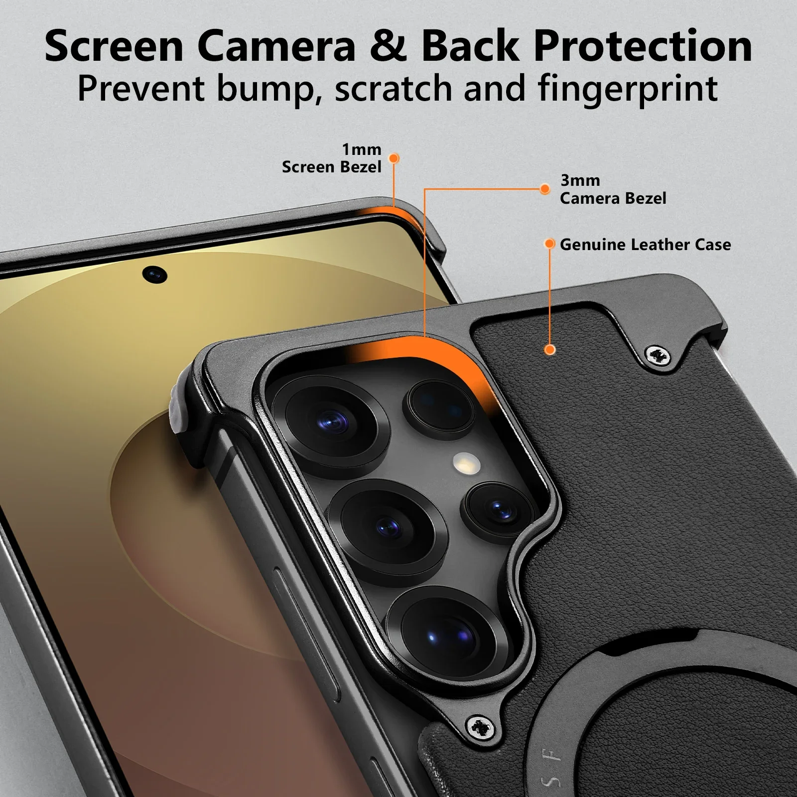 Eary Leather for Samsung Galaxy S25 Ultra Phone Case 360 Rotate Magnetic  Stand for Wireless Charging Shockproof Protector Cover