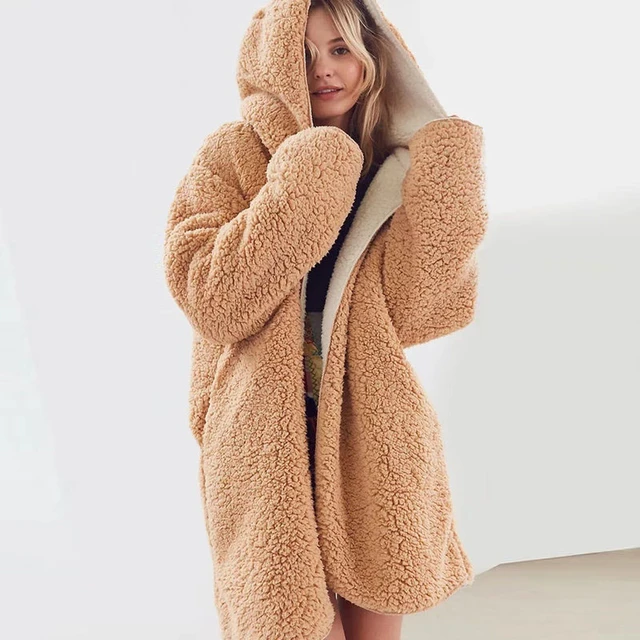 Winter Sherpa Cardigan Sweater Teddy Fleece Faux Fur High Quality Coat  Double-sided Wear Hooded Tops Oversized Women Sweaters - AliExpress