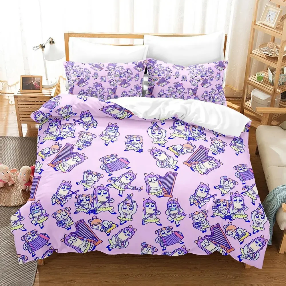 

Anime Pop Team Epic Poputepipikku Bedding Set Boys Girls Twin Queen Size Duvet Cover Pillowcase Bed Kids Adult Customizable