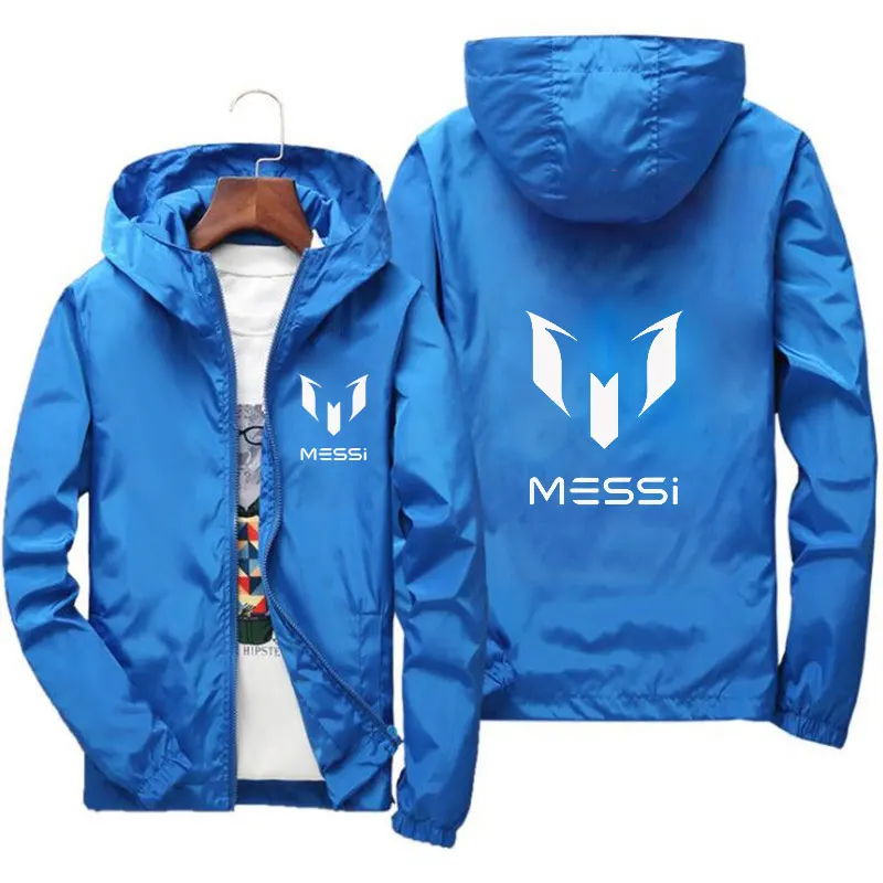 Spring bomb men's Hooded Jacket Messi print slide sportswear slim fit patchwork windbreak jacket fitness jacket men's wear