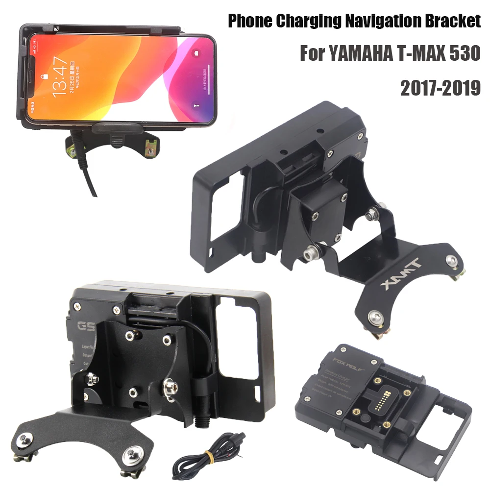 

Беспроводной зарядный кронштейн для навигации на лобовое стекло мотоцикла, USB-зарядное устройство для Yamaha TMAX530 мобильный телефон 530 2017-2021
