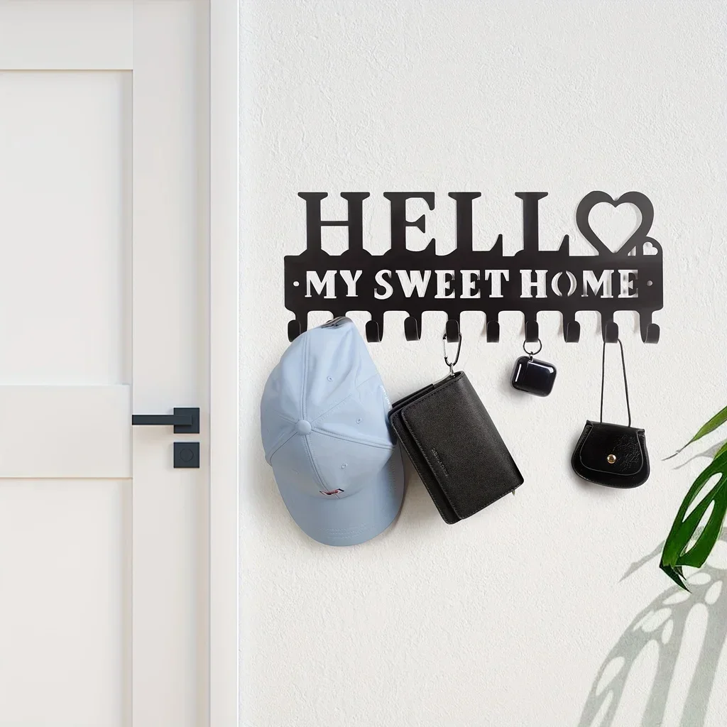 

Wall Mounted Key Holder Key Storage Row Hooks for Wall Decorative Black Metal Key Hanging Towel Rack Coat Rack Hangers wall dec