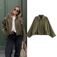 Women's Bomber Jackets Coats Fashion Turn-down Collar Long Sleeve Loose Coats Vintage Female Outerwear Chic Tops 1