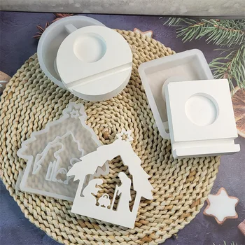 Jesus Prayer House Candle Holder Silicone Mold DIY Religious Desktop Decoration Resin Mold Christmas Gift 1