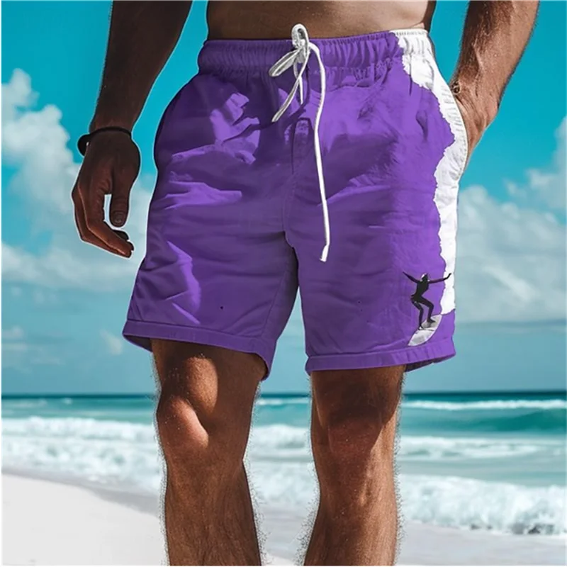Simple Surfer Pattern Board Shorts Fashion Trend Surfing Enthusiasts 3D Printed Beach Short Casual Oversized Swim Trunks For Men 5