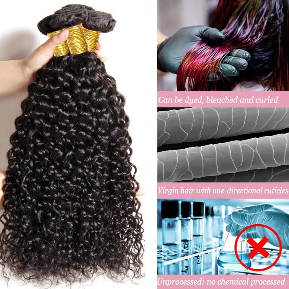 Deep Wave Bundles Human Hair Bundles Remy Hair Deep Curly Weave 3 Extensions Natural Color Extension 14-30 Inches