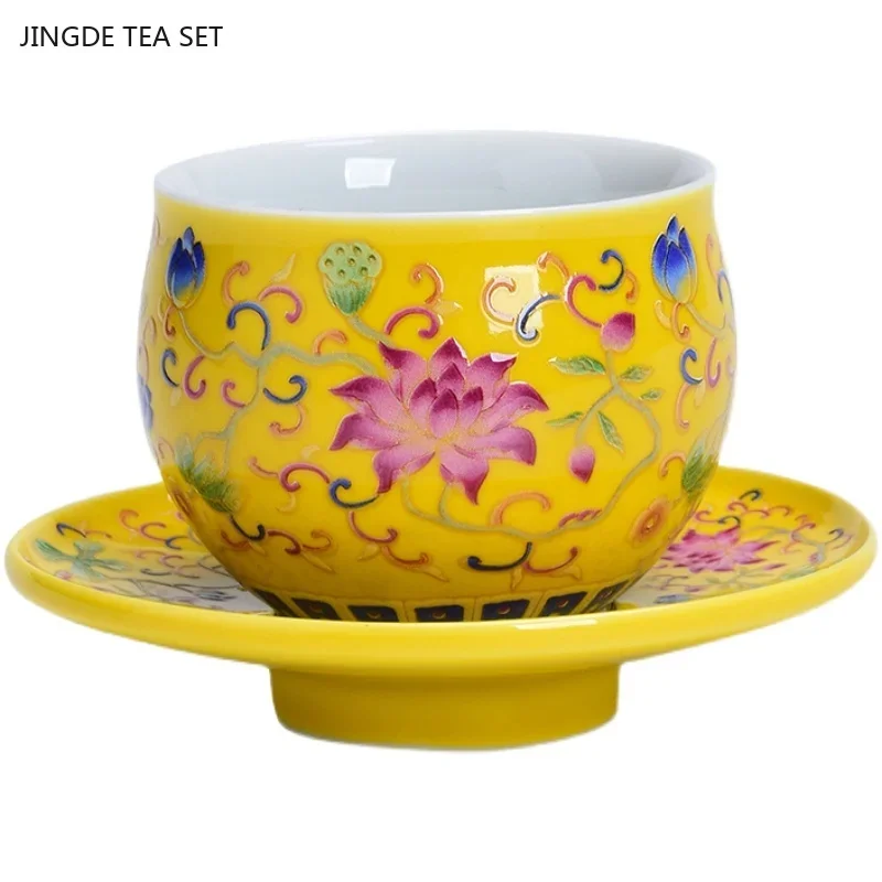 1PCS 70ML Ceramic Enamel Color Tea Cup Chinese Creative Palace Cup Handmade Master Single Cup Tea Bowl